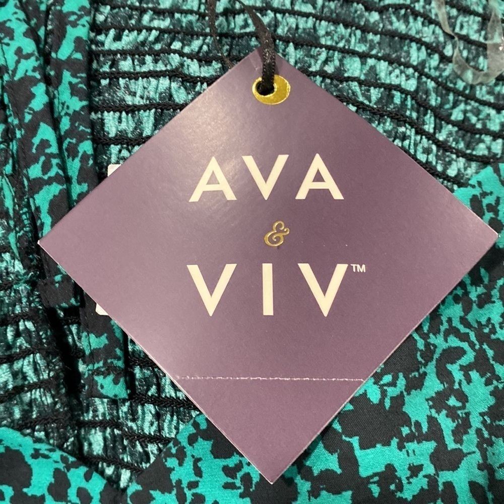 Women’s A Line V Neck Ballon Long Sleeve Floral Blouse - Ava & Viv Green Size 2X - Picture 6 of 6